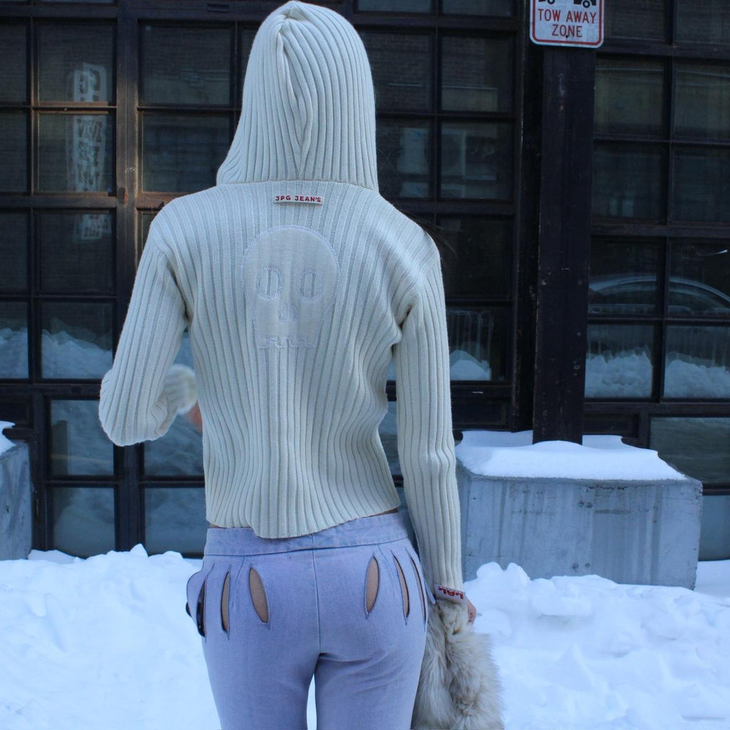 JPG White Sweater W/ Hoodie
