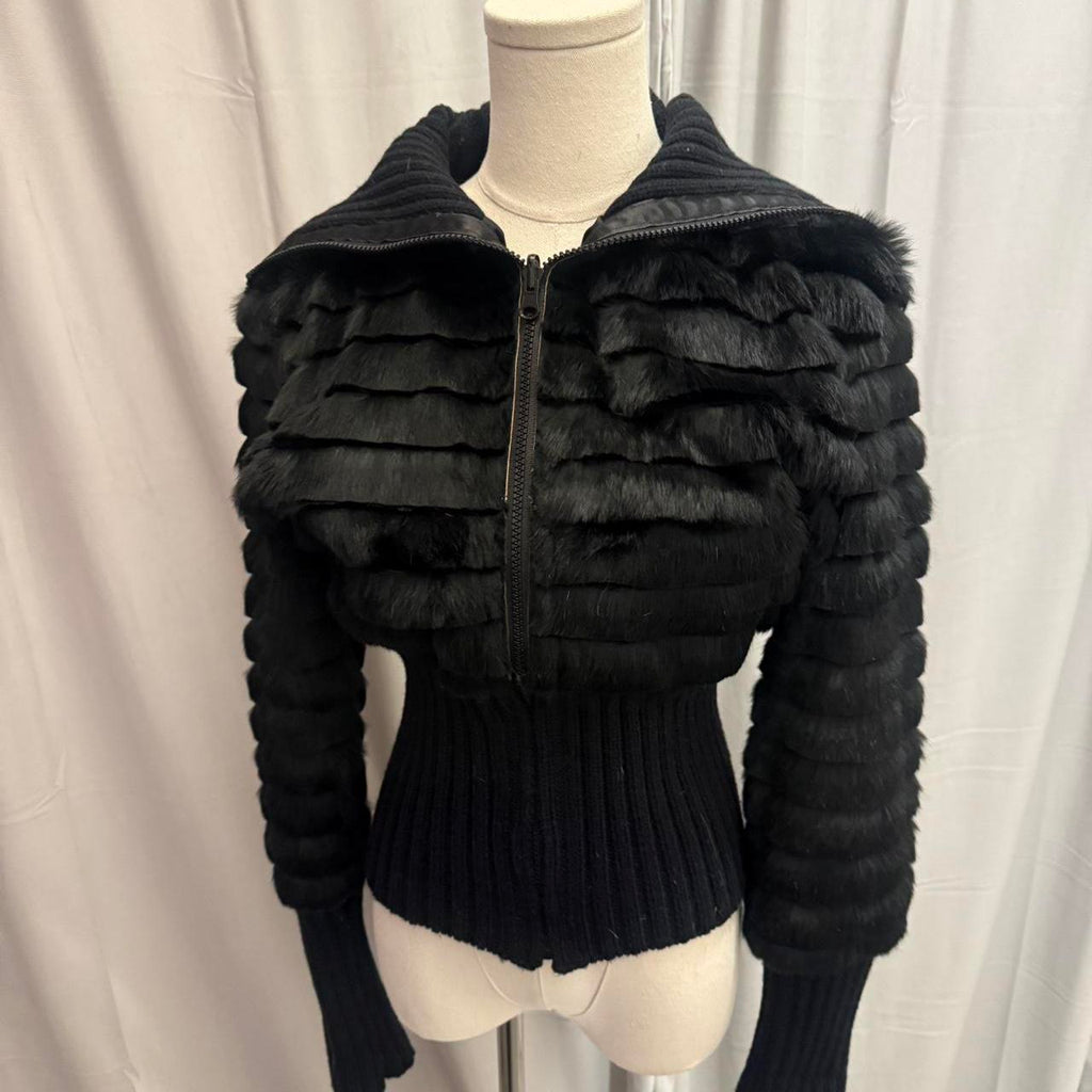 Vintage Genuine Black Rabbit Fitted Coat