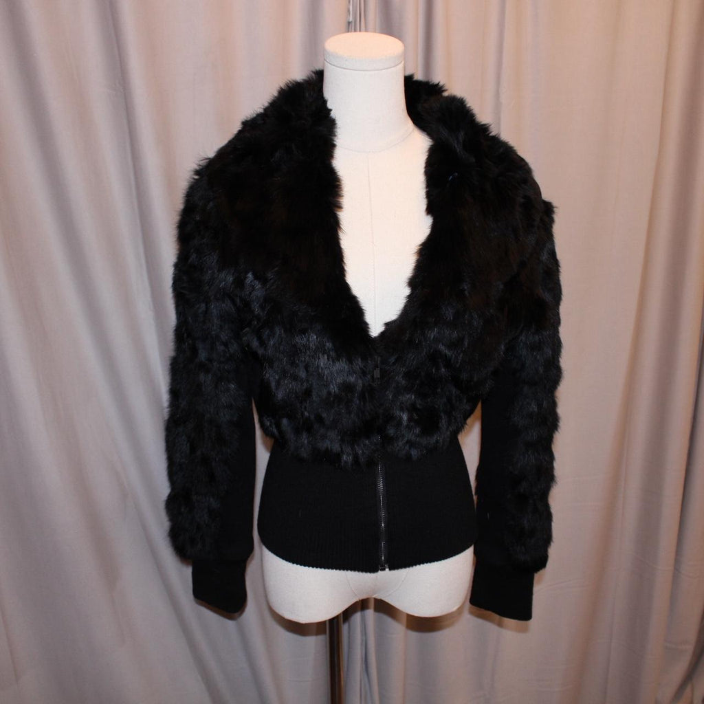 Vintage Genuine Black Rabbit Fitted Fur Coat