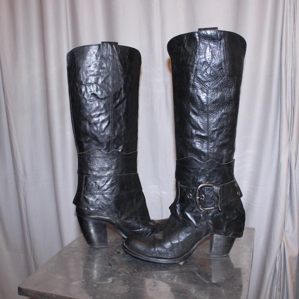 Black Leather Knee High Boots