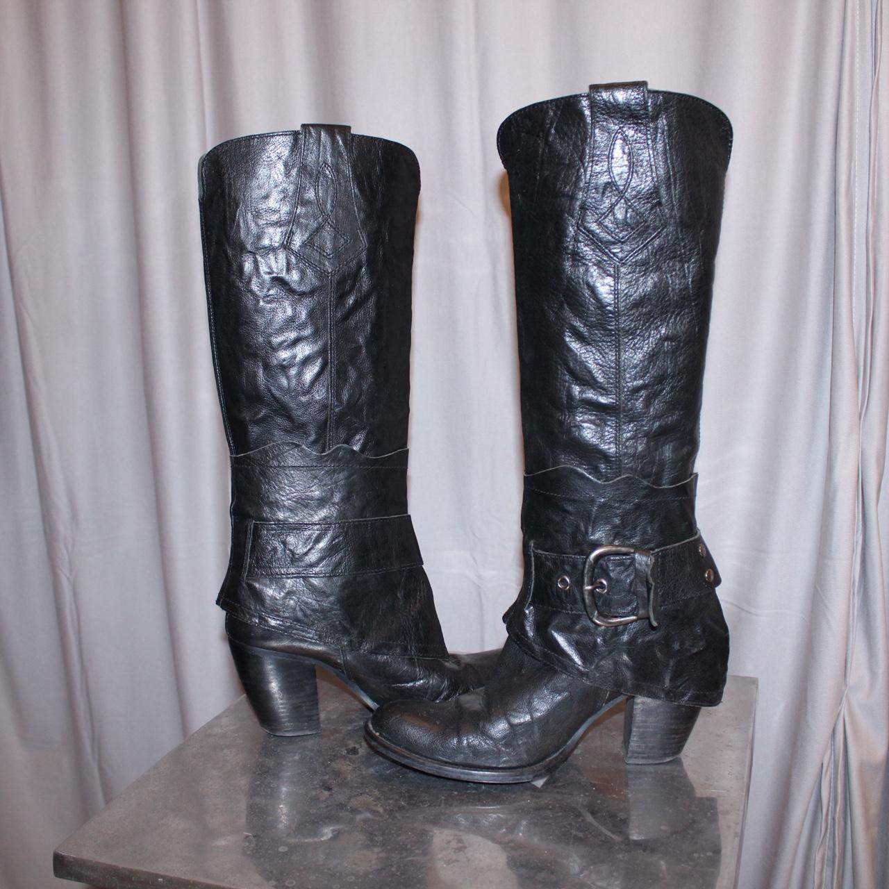 Black Leather Knee High Boots