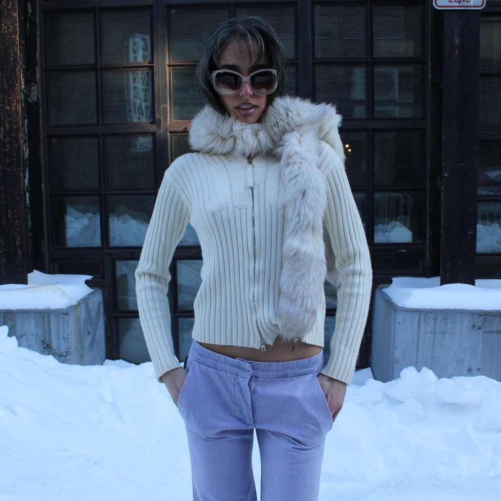 JPG White Sweater W/ Hoodie