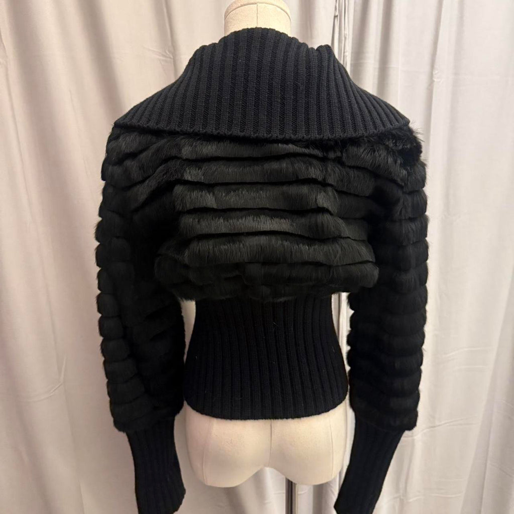 Vintage Genuine Black Rabbit Fitted Coat