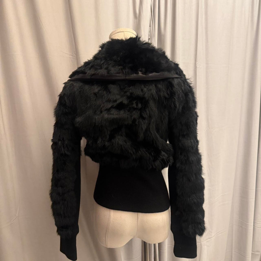 Vintage Genuine Black Rabbit Fitted Fur Coat