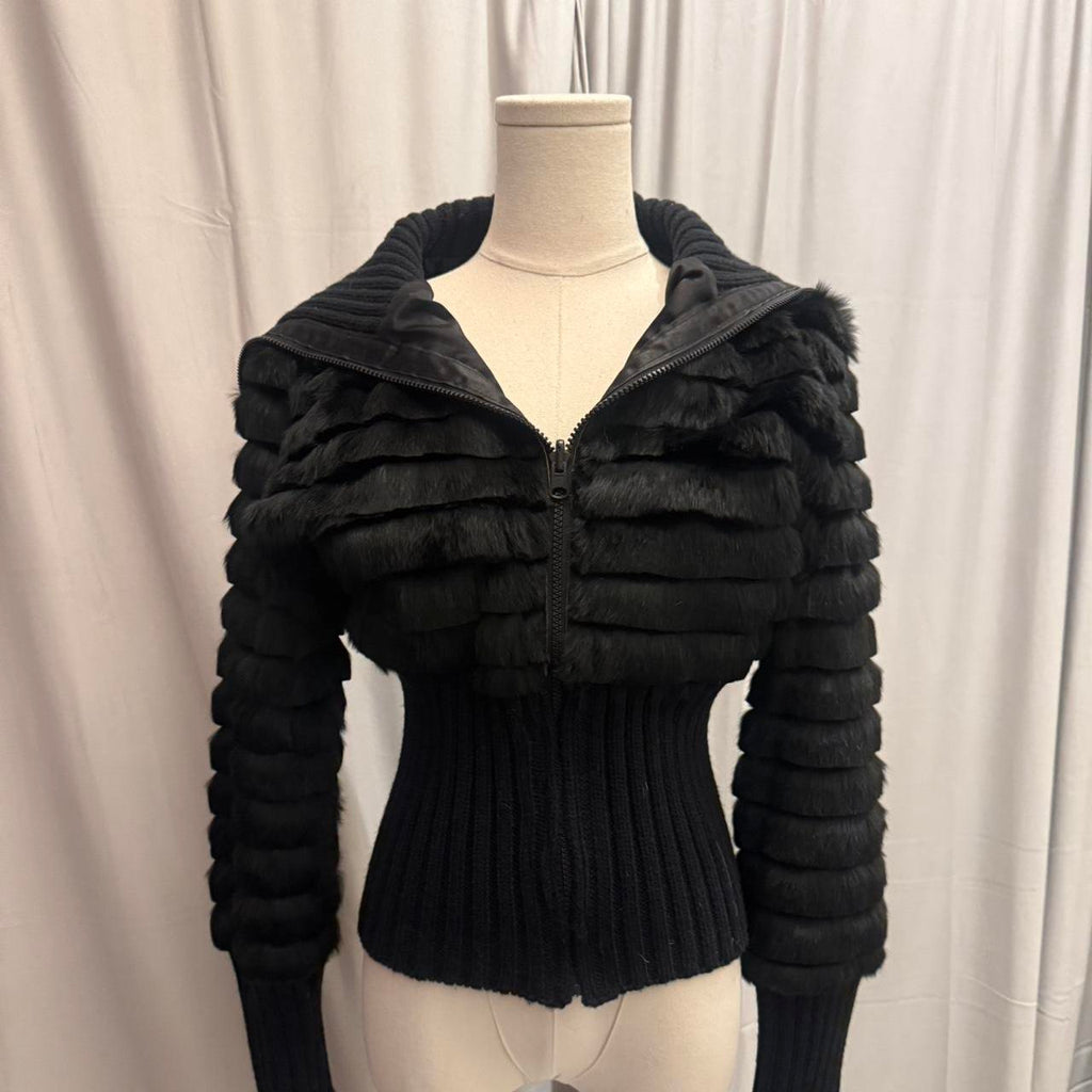 Vintage Genuine Black Rabbit Fitted Coat
