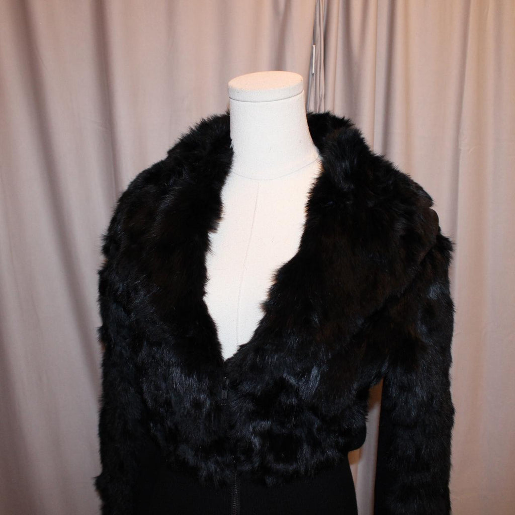 Vintage Genuine Black Rabbit Fitted Fur Coat