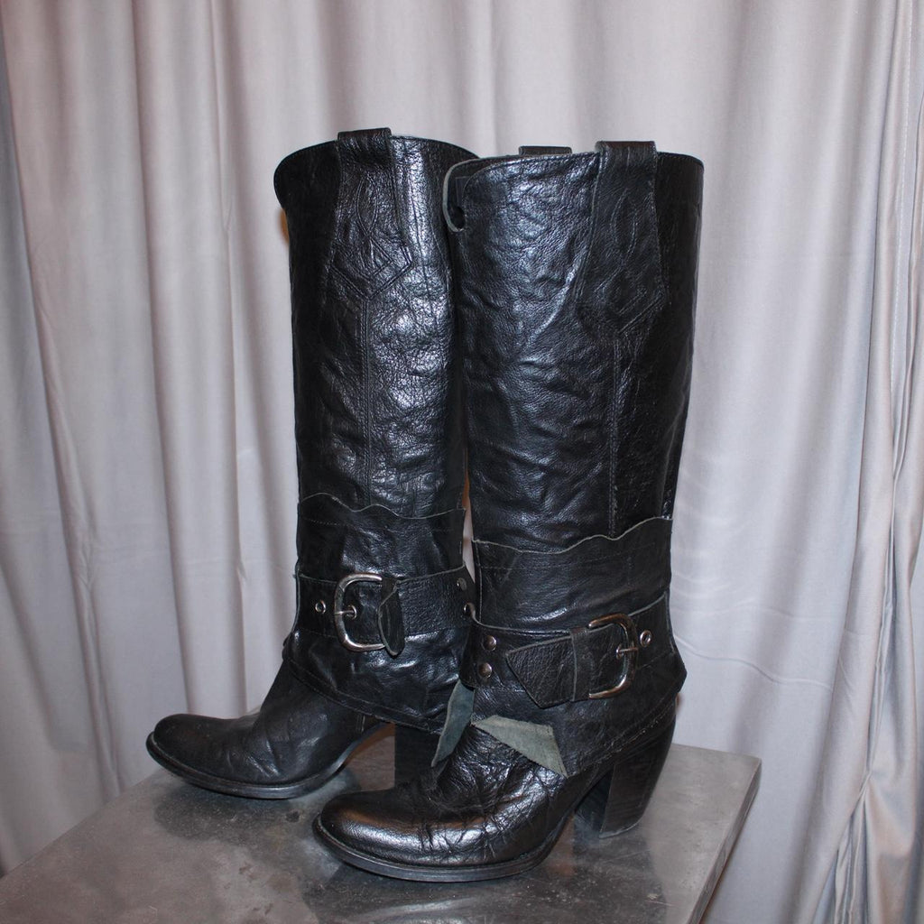 Black Leather Knee High Boots