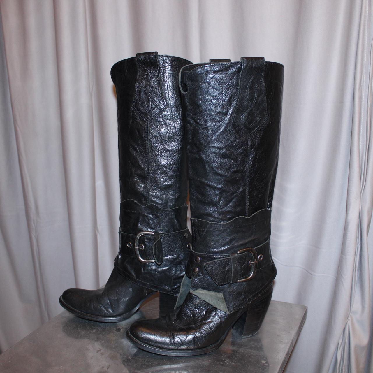 Black Leather Knee High Boots