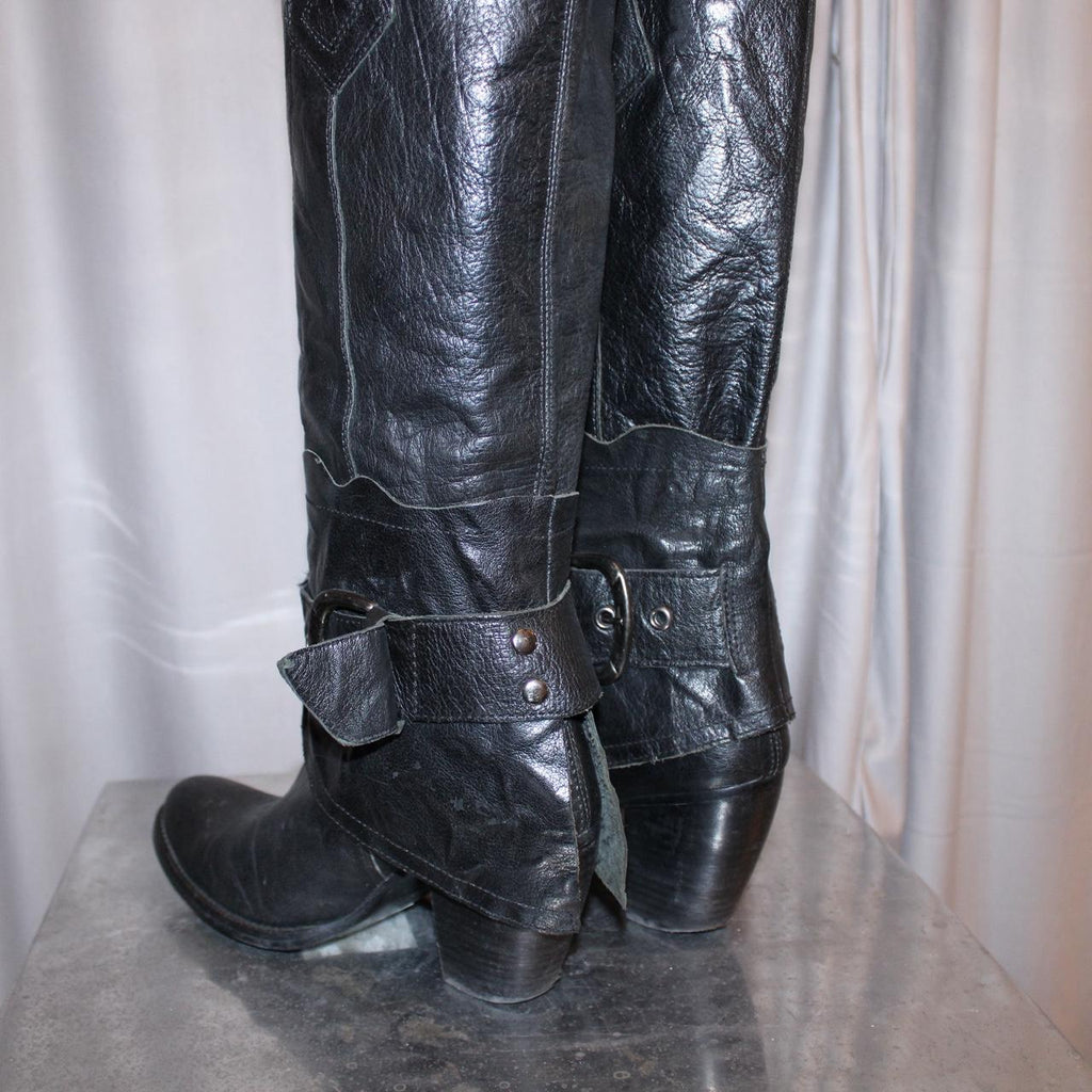 Black Leather Knee High Boots