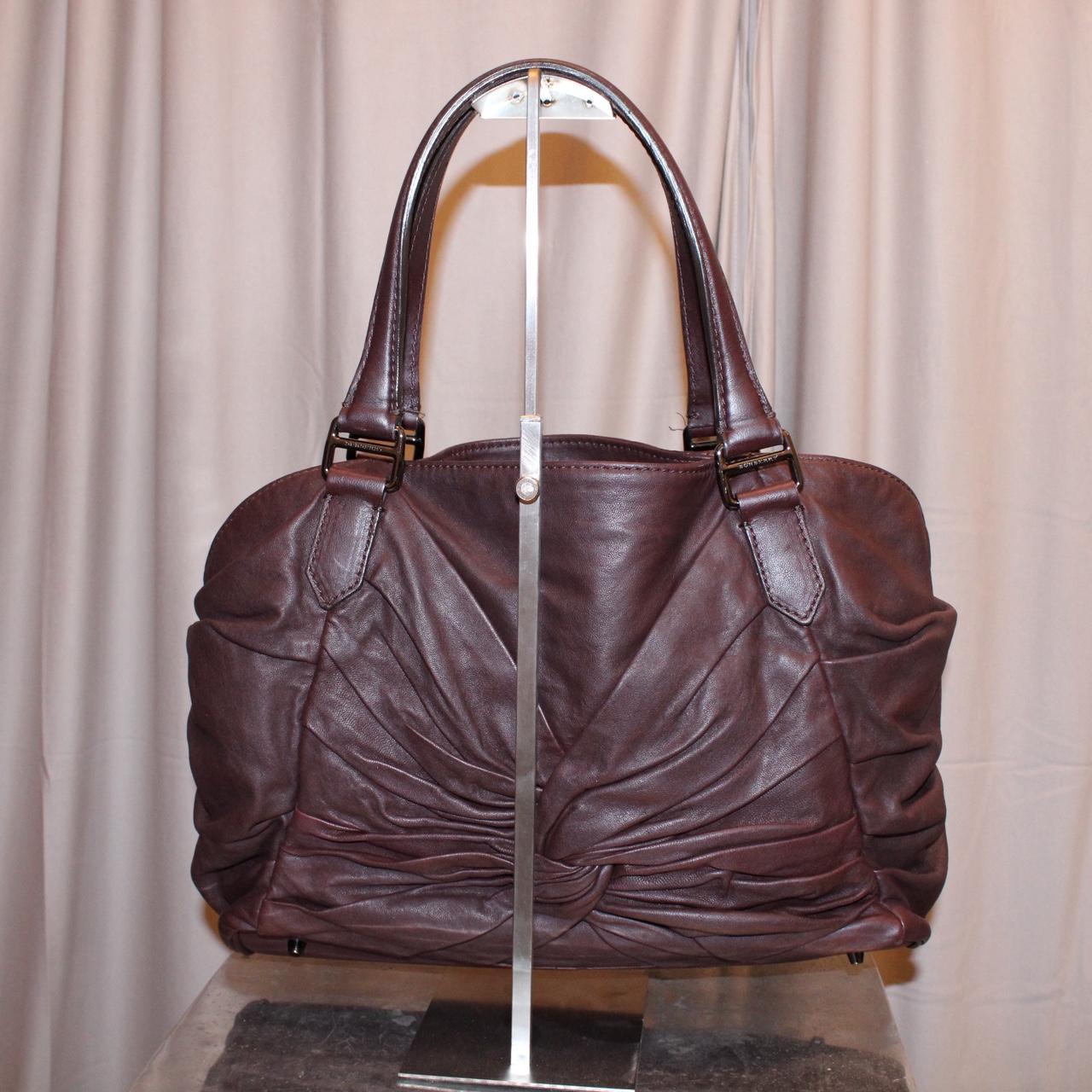 Burberry Burgundy Leather Ruched Bag